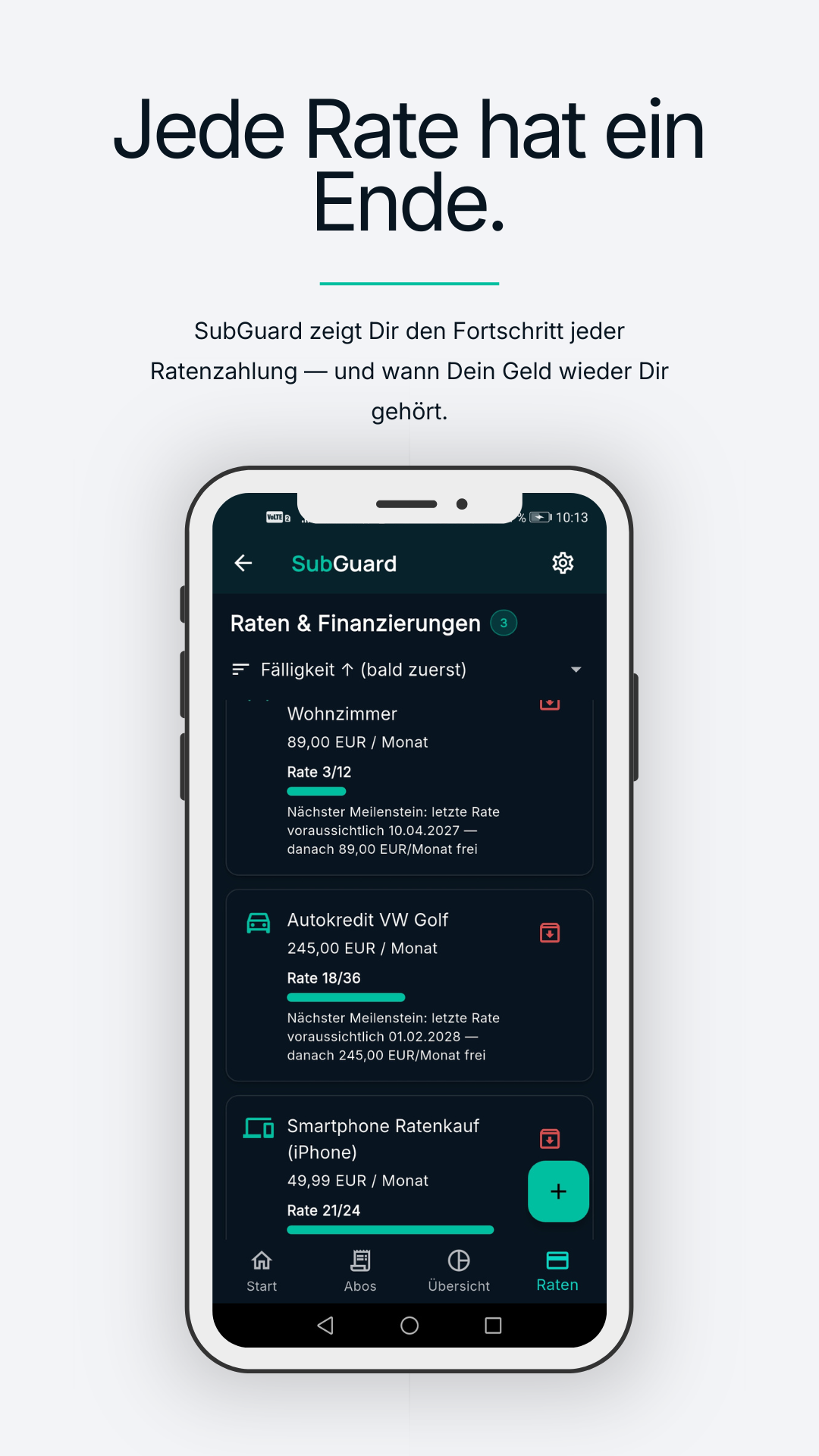 SubGuard Raten-Tracker: Fortschritt jeder Ratenzahlung